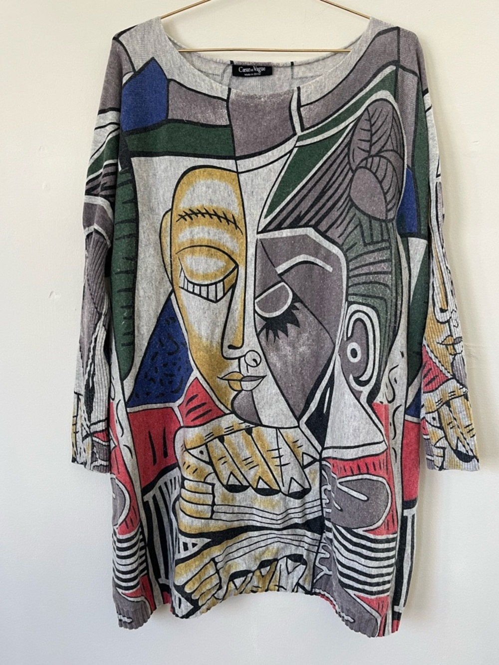 Coeur de Vague Abstract Artsy wool Knit top Multicolor XL oversize